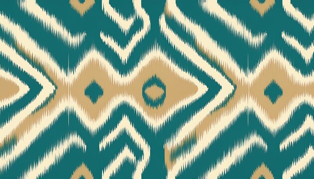 teal and beige ikat textile design