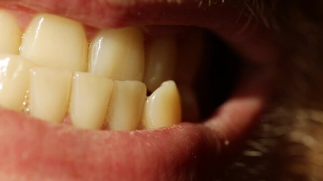 Macro view of teeth, human malocclusion, dentistry