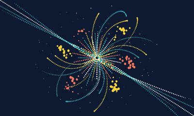 Fototapeta premium Colorful particle burst halftone on dark background