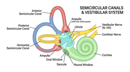Semicircular Canals and Vestibular System Medical Infographic © Dhiyak