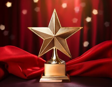 star trophy with red fabric elegant award ceremony background golden winner concept luxurious celebration