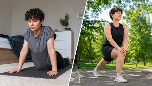 Struggling indoor exercise and confident gym fitness