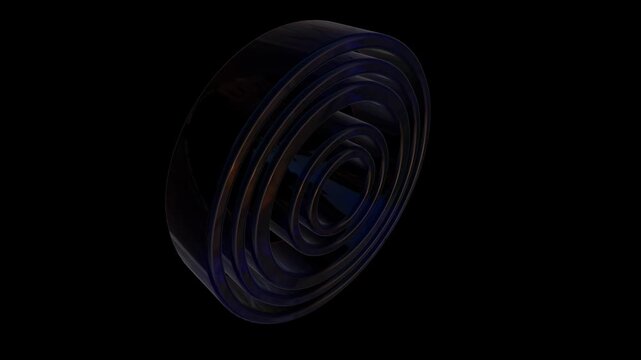 Abstract dark blue glossy curved band, elegant 3d render of spiral ring on black background