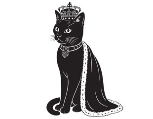 Royal cat silhouette with crown and ornate collar on white background © Prodeep