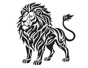 Obraz premium Black and white vector illustration of a standing lion with ornate details