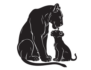 Lioness And Cub Silhouette Against A White Background Vector Illustration © Prodeep