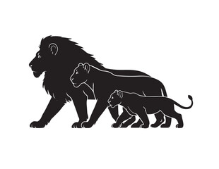 Lion Family Silhouette In Black And White A Graphic Illustration © Prodeep