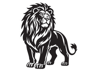 Black and white lion illustration with detailed mane and tribal markings © Prodeep