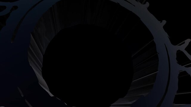 Abstract dark metallic surface with smooth curved lines and light reflections on a black background