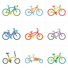 Obraz premium A collection of colorful bicycle icons on a white background