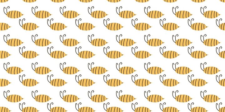 Cute seamless pattern with hand drawn cartoon bees on white background. Perfect for kids fabric, wrapping paper, and wallpaper design.