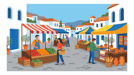 Mediterranean Street Market with Fresh Produce and Local Vendors © DSetiya
