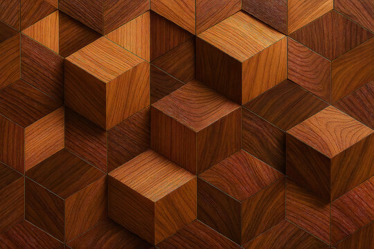 Wooden cube geometric pattern background