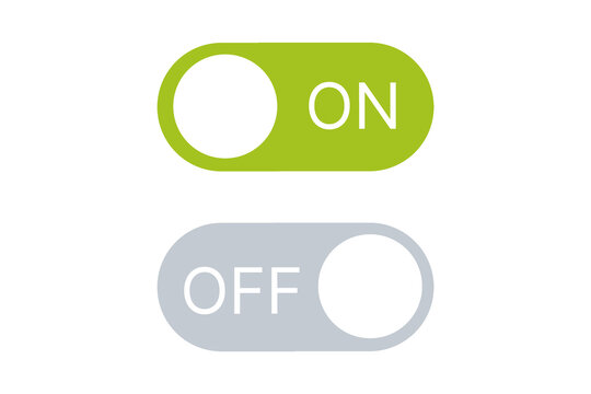 Toggle switch button set isolated on transparent background. ON and OFF switch icons in flat design for mobile apps, website UI, software interfaces, settings menus and user experience design. PNG