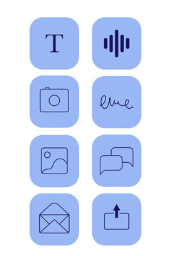 Minimal UI app icons PNG with transparent background. Blue interface icon set for mobile apps, websites, dashboards, Figma, Canva, UX, UI kits and digital products.