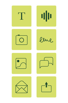 Minimal UI app icons PNG with transparent background. Green interface icon set for mobile apps, websites, dashboards, Figma, Canva, UX, UI kits, presentations and digital design.