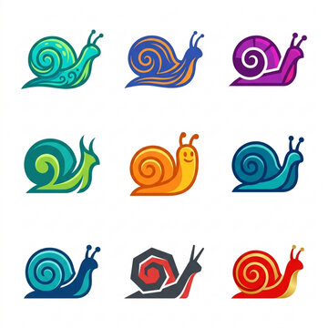 Snail Mascot Logo Set Vector Silhouette Icons Isolated Graphic Assets