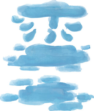 Watercolor Cloud and Water Elements Set 