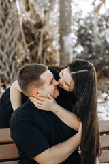 Fototapeta premium Loving young couple hugging, relationship and romance concept.