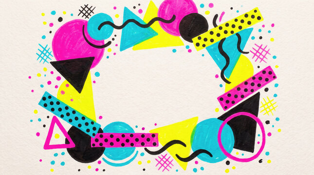 Vibrant 80s Geometric Art Frame Retro Design Background