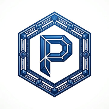 Blue Hexagonal Emblem With Letter P