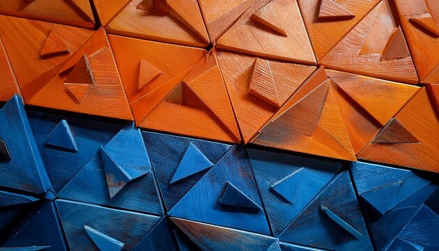 color block background in orange and blue wooden dark blue and orange texture orange geometric pattern background with blue triangles blue and orange abstract texture shapes