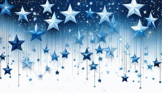 shiny blue falling stars with glittering light trails isolated on white background background