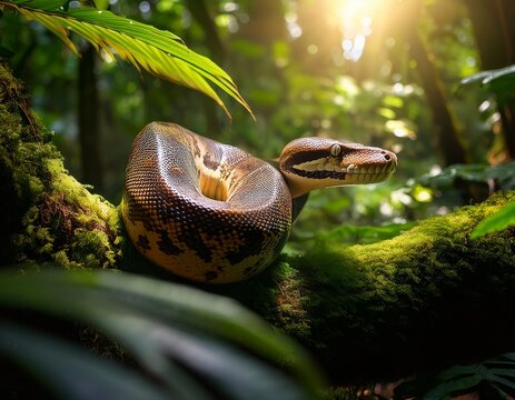 jungle python a mesmerizing python with its intricate scales and powerful presence winds its way through the lush foliage of a tropical jungle