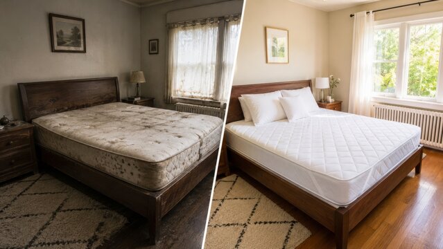 Old stained mattress and renewed sleep space
