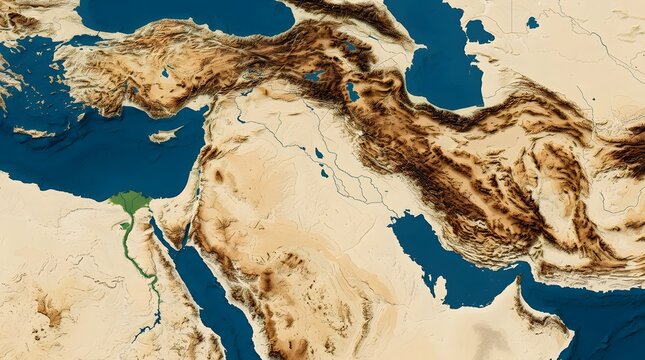 Detailed Topographic Map of Middle East Terrain