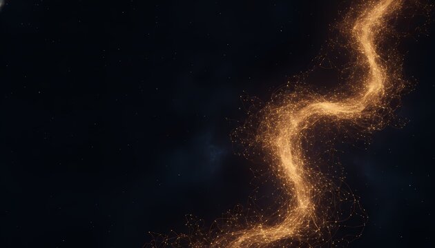 Cosmic nebula glowing in deep space. Vibrant interstellar dust cloud with golden and blue hues for astronomy visuals.
