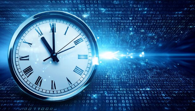 clock face against a blue digital background time concept