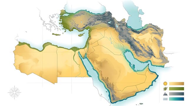 Middle East Climate Zones and Geographical Ecosystems Map