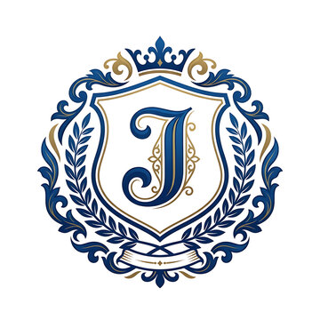 Elegant Monogram J Emblem With Crown And Laurel Wreath