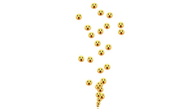 Animated stream of social media wow reactions against green screen background, Animated social media reaction emojis and hearts, care, like, haha, floating upwards on a black background