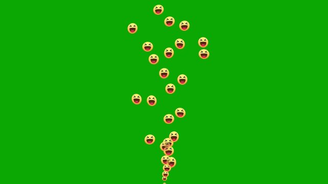Social media live stream hahaha reaction overlay. 4k floating laughing face emojis on black background. stream of joyful emoticons for video editing, Animated motion videos