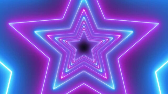 looping 3d animation, abstract background with red blue geometric neon stars. Light drawing. Glowing lines appear in the dark, VJ light event particles concert intro game edm music stage party openers