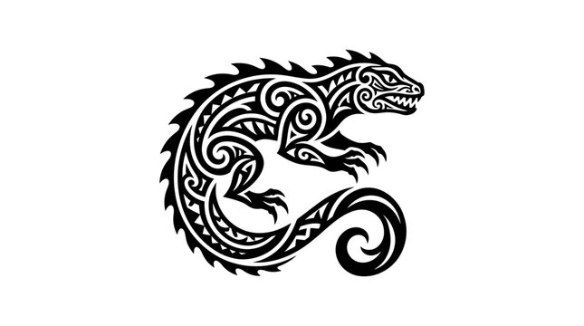 Tribal lizard tattoo design black and white