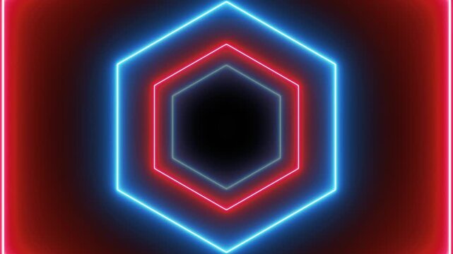 3d rendering seamless loop motion of tunnel with pink and blue neon light. VJ light event particles concert intro game edm music stage party openers titles led neon tunnel background loop