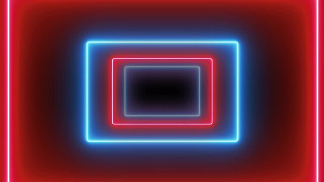 VJ light event particles concert intro game edm music stage party openers titles led neon tunnel background loop, Neon rectangular tunnel background, glowing pink and blue light frames icon.