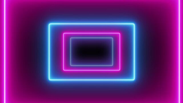 VJ light event particles concert intro game edm music stage party openers titles led neon tunnel background loop, Neon rectangular tunnel background, glowing pink and blue light frames icon.