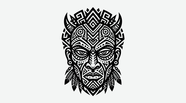 Tribal mask face with horns intricate pattern