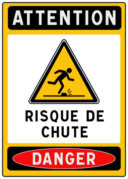 Panneau de s&eacute;curit&eacute; Risque de chute de plain-pied &ndash; Danger de tr&eacute;buchement et obstacle au sol