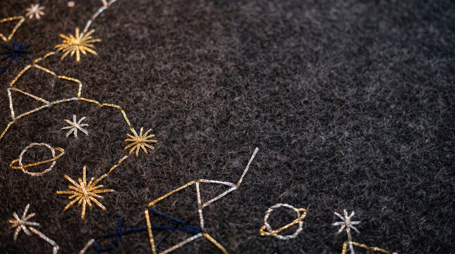 Embroidered Celestial Map on Felt Fabric Galactic Art