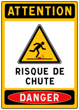 Panneau de s&eacute;curit&eacute; Risque de chute de plain-pied &ndash; Danger de tr&eacute;buchement et obstacle au sol