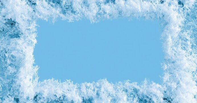 Frosted edges frame a clear sky blue expanse