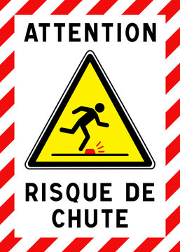 Panneau de s&eacute;curit&eacute; Risque de chute de plain-pied &ndash; Danger de tr&eacute;buchement et obstacle au sol
