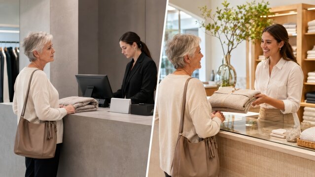 Cold boutique service and warm personal assistance with folded textiles