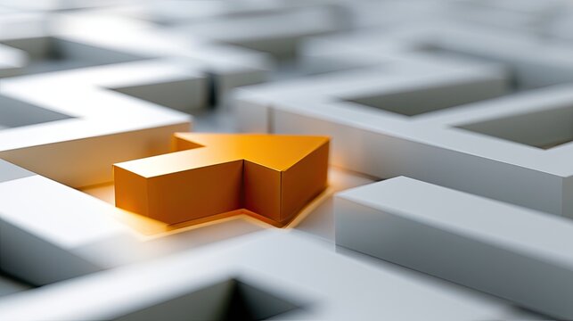 Orange arrow navigates a complex, illuminated white maze