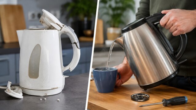 Broken plastic kettle and durable steel kettle for daily use